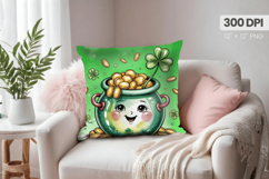 Cute Pot of Gold Smiling Pillow PNG Sublimation Design Product Image 1