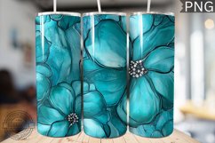 Teal Alcohol Ink Flower Tumbler Wrap -High Quality 300 Dpi Product Image 1