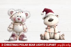 Christmas Polar Bear Lights Clipart | Cute Holiday Bear PNG Product Image 1