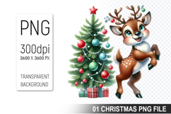 Watercolor Cute Christmas Reindeer Clipart PNG Bundle Product Image 8