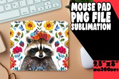 Mouse Pad: Colorful Raccoon &amp; Blooming Flowers PNG Product Image 1