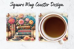 Florals Books Mug coaster | Coaster | Sublimation Design Product Image 1