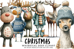 Whimsical Christmas Deer Clipart Bundle | Cute Holiday Deer Product Image 1