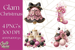 Pink and Black Glam Christmas PNG Clipart Product Image 1