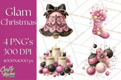 Pink and Black Glam Christmas PNG Clipart Product Image 1