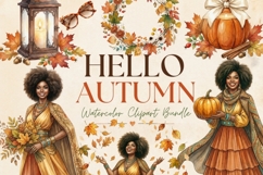 Hello Autumn Watercolor Clipart Bundle, Fall Pumpkin Leaves Product Image 11