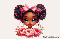 Cute Black Girl with Flower Clipart PNG Product Image 1