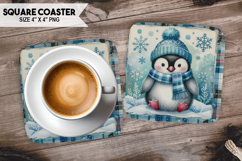 Penguin, Birds &amp; Others, Buffalo Plaid Square Coaster PNG Product Image 1