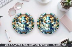 Snowman Car Coaster Sublimation|Christmas Coaster PNG Design Product Image 1