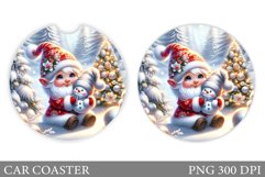 Cute Gnome Car Coaster. Christmas Car Coaster Sublimation Product Image 1