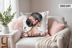 Afro Girl /Woman braided hair Pillow Design, Black Queen PNG Product Image 1