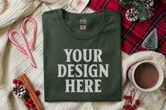 Gildan 5000 Forest Green Folded Christmas Mockup, G5000 mock Product Image 1