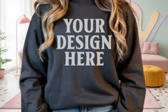 Black Gildan 18000 Crewnwck Sweatshirt Mockup, gildan 18000 Product Image 1