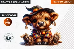 Halloween Clipart, highland cow Clipart, scarecrow PNG Product Image 1