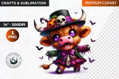 Halloween Clipart, zombie highland cow Clipart,pumpkin PNG Product Image 1