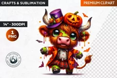 Halloween Clipart, Zombie highland cow Clipart,pumpkin PNG Product Image 1