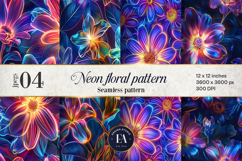 Neon Floral Digital Papers, neon tropical paper Product Image 1