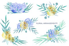 Blue and Golden Roses Watercolor Line Art Product Image 2