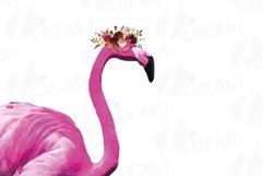 Watercolor Floral Pink Flamingo clip art, boho clipart Product Image 2