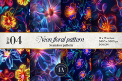 Neon Floral Digital Papers, neon tropical paper Product Image 1