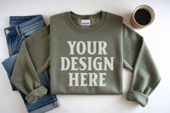 Military Green Gildan 18000 Folded Flat Lay Mockups Product Image 1