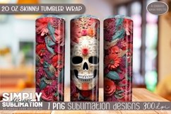 3D Floral Skull Sublimation Skinny Tumbler Wrap| 20oz | Png Product Image 3