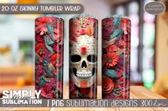 3D Floral Skull Sublimation Skinny Tumbler Wrap| 20oz | Png Product Image 3