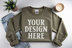 Military Green Gildan 18000 Folded Flat Lay Mockups Product Image 1