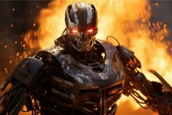 Intimidating robot against fire backdrop Product Image 1