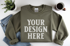 Military Green Gildan 18000 Folded Flat Lay Mockups Product Image 1