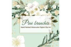 Watercolor mint hand painted pine branches cliparts Product Image 1