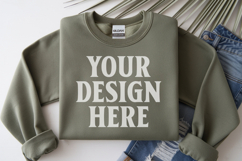 Military Green Gildan 18000 Folded Flat Lay Mockups Product Image 1