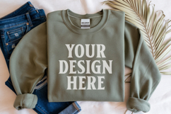 Military Green Gildan 18000 Folded Flat Lay Mockups Product Image 1