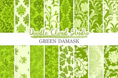 Green Damask digital paper, Swirls patterns, Digital Floral Damask, Green background, Instant Download for Personal &amp; Commercial Use Product Image 1