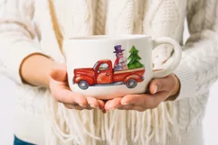 Red Truck. Watercolor Christmas Clipart. Christmas Card. Product Image 4