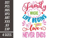Family Where life begins and love never ends. Embroidery Product Image 1