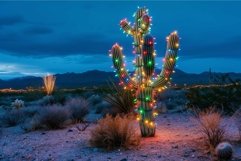 Illuminated cactus with festive lights at twilight Product Image 1