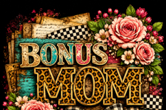 Bonus Mom Floral Leopard Print Sublimation PNG Design Product Image 2