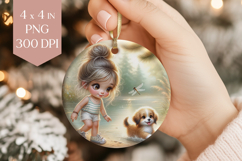 Little Girl &amp; Puppy Lake Ornament PNG Product Image 1