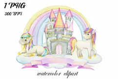 Unicorn Watercolor clipart, Instant download, rainbow clip a Product Image 1