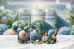 Sleeping Turtle Tumbler Wrap, 20oz Floral Sublimation PNG Product Image 1