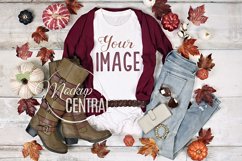 Fall T-Shirt Mockup, Women&#039;s Apparel Styled White Shirt, JPG Product Image 1