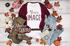 Fall T-Shirt Mockup, Women's Apparel Styled White Shirt, JPG Product Image 1