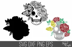 Floral Skull SVG File | Layered Skull SVG DXF Cut Files Product Image 4