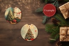 Christmas Car Coasters Mock Up, Wooden Table Mockup PNG Product Image 2