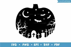 Halloween Night SVG Cut File, Halloween Pumpkin Shaped Scene Product Image 2