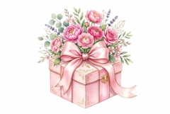 Watercolor elegant gift box with pink ribbon bow Product Image 1