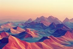 Digital art of a vibrant, abstract mountain range at sunset Product Image 1