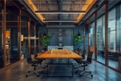 Modern office meeting room with nobody present at night with Product Image 1