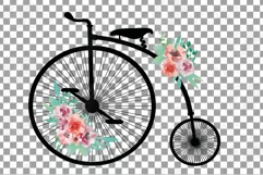 Coral pink and burgundy red floral high wheelers clip art pa Product Image 3